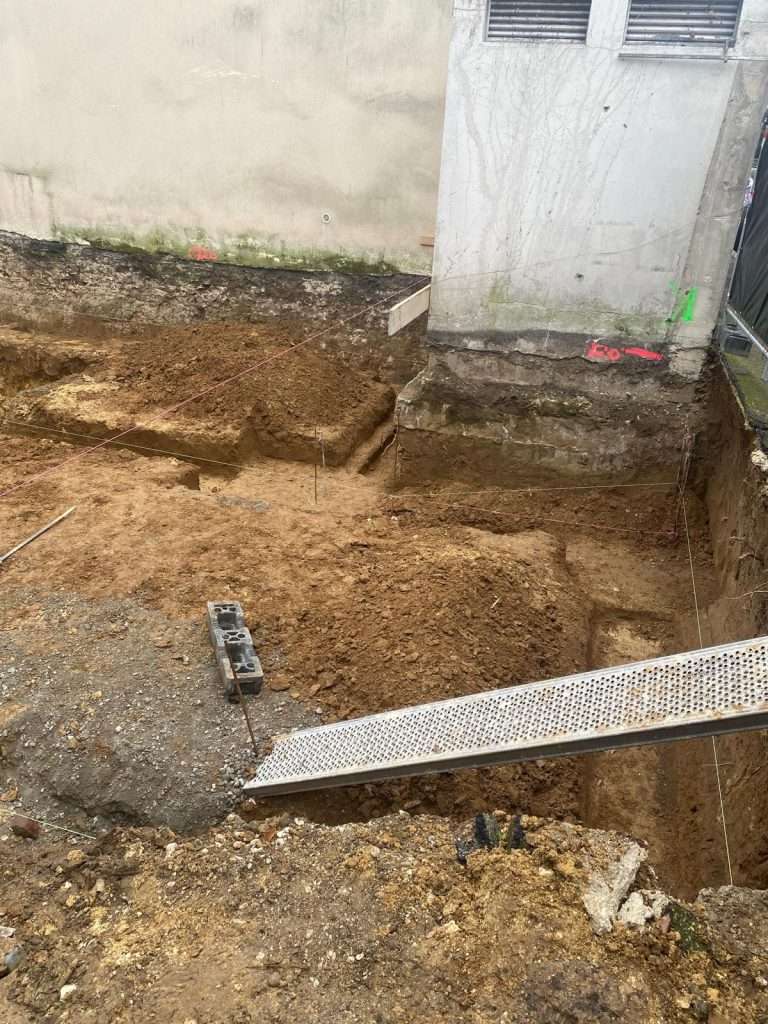 The excavation trench for the mikvah at Soisy-Sous-Montmorency, France