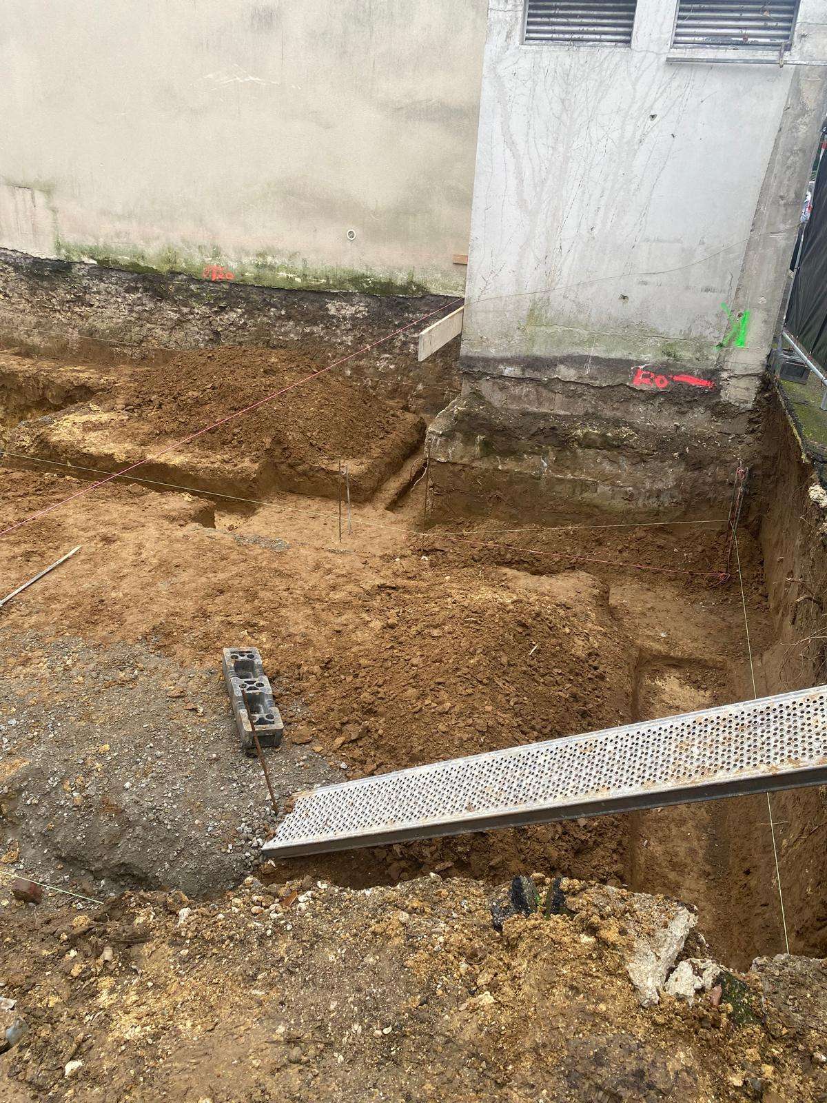 The excavation trench for the mikvah at Soisy-Sous-Montmorency, France