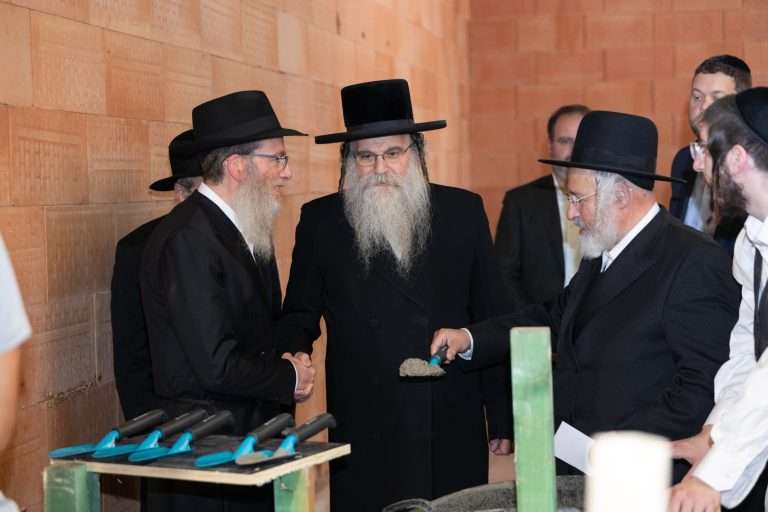 Rabbis at the yetzikas haboros ceremony for the new mikvah in Edegem, Belgium
